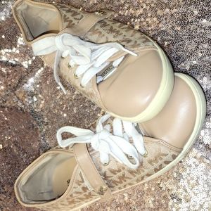 Michael Kors Brown leather shoes with velcro straps & lace up good condition